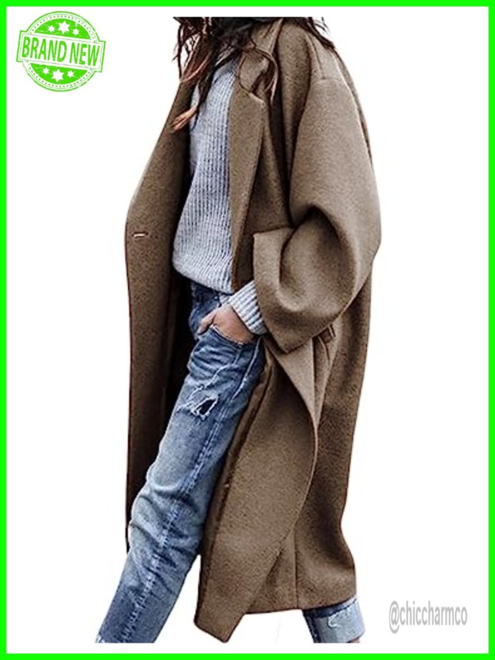 Oversized Wool Blend Coat Double Breasted Long Pea Coat